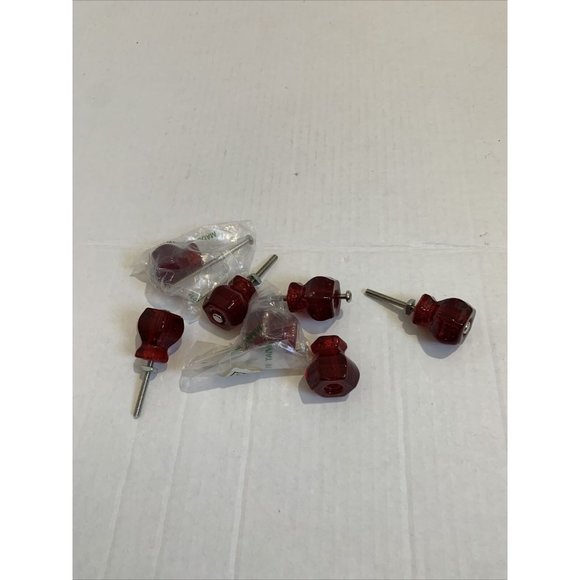 Candy Red Glass Drawer Pulls Cabinet Knobs Vintage Style 1 1/4" SET OF 6 - Picture 8 of 8